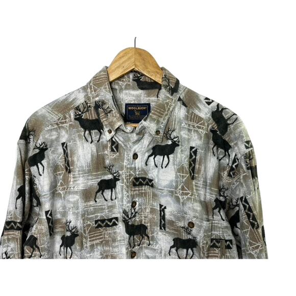 Woolrich 1990's Deer Elk Long Sleeve Flannel Shirt Men's XL Made in Turkey - Picture 4 of 6